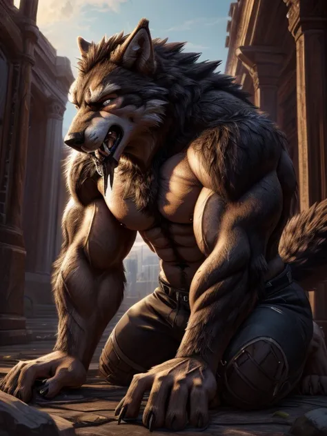 (( Its the best quality )), (( masterpiece )), ((4K)) (((  unique ))), Werewolf，((( and become half)))，Gray Wolf,  perfect face ，(((pain, facial pain， dramatic change ，Focused expression)))，  unique ，Masculine charm  ，Endocrine  ，  Delicate eyes ，  palms i...