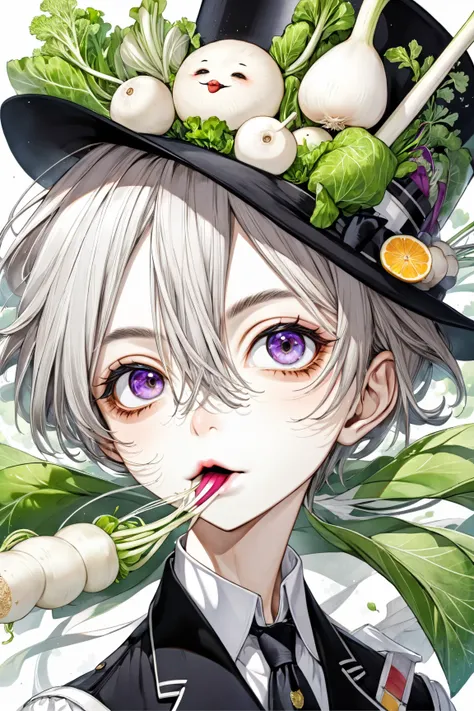 ( best quality, very detailed depiction, incredible high resolution,High quality anime drawings),人型Daikon,eye,nose,mouth,limbs, is cool,dandy face,Daikon
