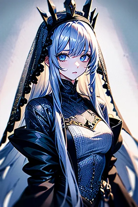 {masterpiece},{ best quality},{ 1 girl}, cute, wonderful,  beautiful detailed eyes,  blue eyes,  long hair,Platinum Hair、 gorgeous dresses、Veil、crown、A giant balance、mystery、fantasy、Solemn、Backlight、 detailed , depth of field, Highly Detailed CG,original, ...