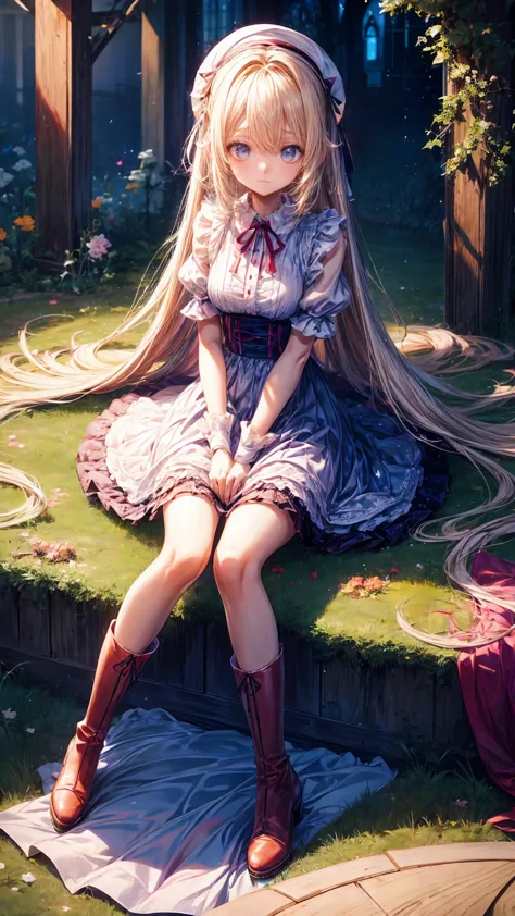 anime style 、story、、  pretty girl 、とてもcute天使、  pink gothic dress 、cute、baby face、smile、  long skirt 、  black boots 、very cute he...