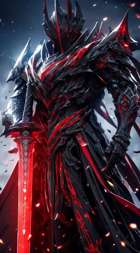  black and red armor , demonic armor ,Gloomy armor, light armor , steam pan style , dark scrolls ,bio armor  ,The Dark Swordsman, two two-handed black and red swords,(Gloomy Omosphere, brutal otmosphere ).,Cyber Armor ,((( high detail))),(( high quality ar...