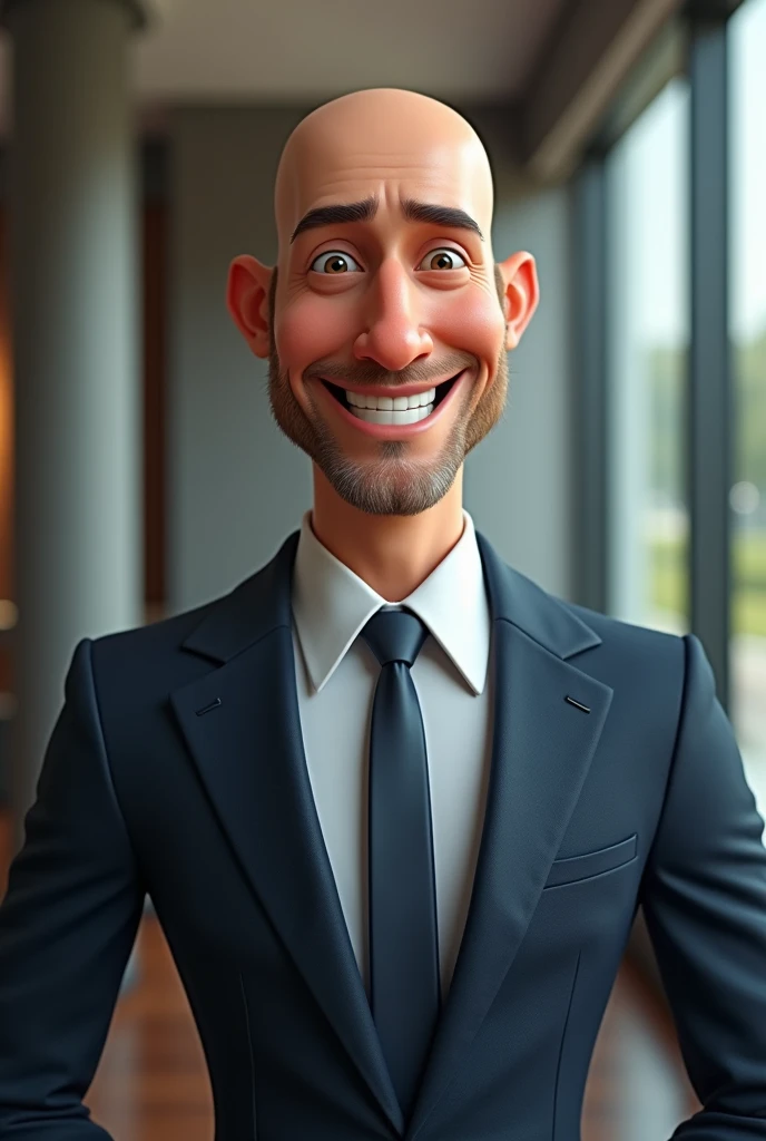 Generate me an avatar for a Business Administrator, 1,76 tall, light eyes, calvo, Very funny, filena nose. Clothing appropriate to my profession 