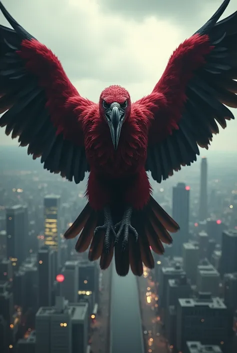 A superhero vulture with the colors red and black