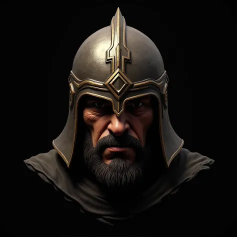 Create a warriors head with a helmet with a black background