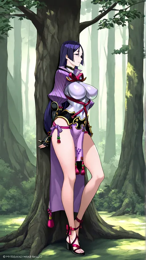  High resolution,   masterpiece , necessary, detail,  best quality, quality, Ilustración, full body, Desde arriba, under a tree

 1girl, alone, linda,  Costume, Face, 

Minamoto no raikou, minamoto no raikou Fate Grand Order, fate,  Fate Grand Order, 

for...