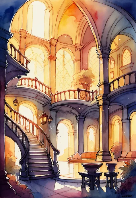 score_9, score_8_up, score_7_up, score_6_up, score_5_up, score_4_up, hires, highres, cover page, angelic 1girl, fantasy room, sketch, architectural illustration, visual development, interior design architecture, watercolor illustration style, traditional j...