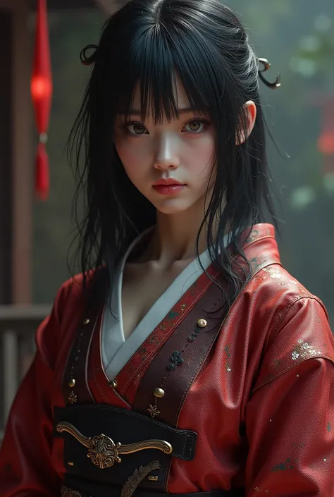 (8k,  best quality ,  Masterpiece :1.2), (photorealistic:1.4), Raw images,  best quality ,  ultra high resolution, best , ( Whole Body :1.4),  short-haired female , Japanese armor , Samurai Sword,  spectacular environments on a massive scale., Horror, dark...