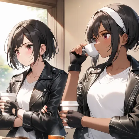 anime - style image of two women drinking coffee in a cafe, kantai collection style, girls frontline style, two beautiful anime girls, artwork in the style of guweiz, makoto shinkai and artgerm, from girls frontline, anime moe artstyle, fine details. girls...