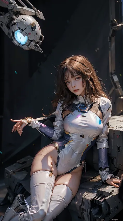 RAW, Masterpiece, Ultra Fine Photo,, Best Quality, Ultra High Resolution, Photorealistic, Sunlight, Full Body Portrait, Stunningly Beautiful,, Dynamic Poses, Delicate Face, Vibrant Eyes, (Side View) a close up of a woman in a pink and white gundam custume,...