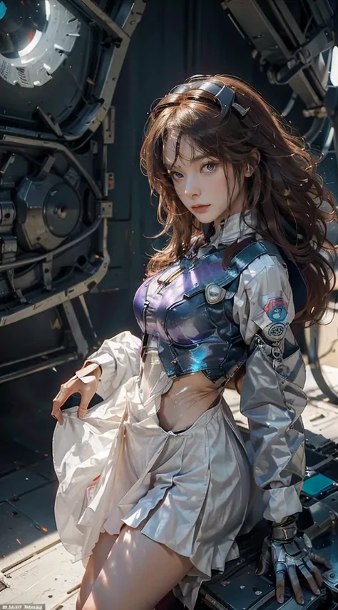 RAW, Masterpiece, Ultra Fine Photo,, Best Quality, Ultra High Resolution, Photorealistic, Sunlight, Full Body Portrait, Stunningly Beautiful,, Dynamic Poses, Delicate Face, Vibrant Eyes, (Side View) a close up of a woman in a pink and white gundam custume,...