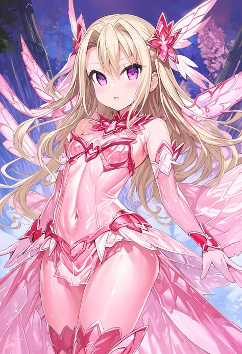 oil painting, fantasy gorgeous sensual female anime magical pink girl, young magical girl, illyasviel von einzbern, gorgeoussanime woman, Fate/kaleid liner character, huge chest, sensual look, thight shiny clothes, translucent clothes, thin waist perfect p...