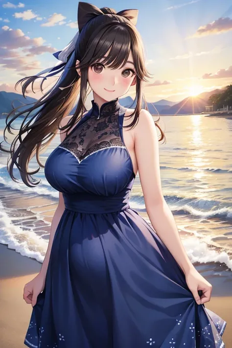 Takane Manaka、 Shiny brown long hair、Ribbon ponytail, beautiful brown eyed middle school students 、smile、Sparkling Eyes, (fine grain)、 several people having fun with each other while having very detailed 目、 several people having fun with each other while h...