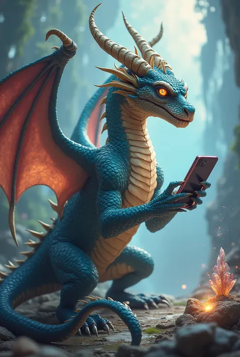 surreal world dragon with mobile phone