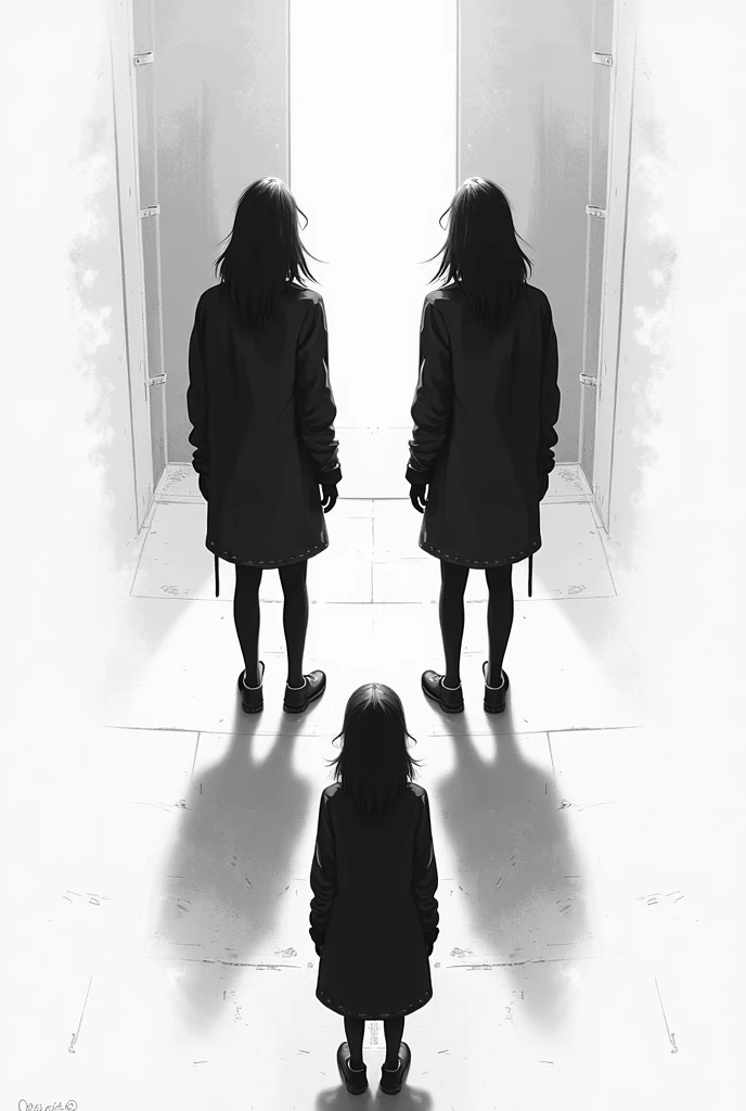 2D illustration of an image that generates a double view,  in black and white.