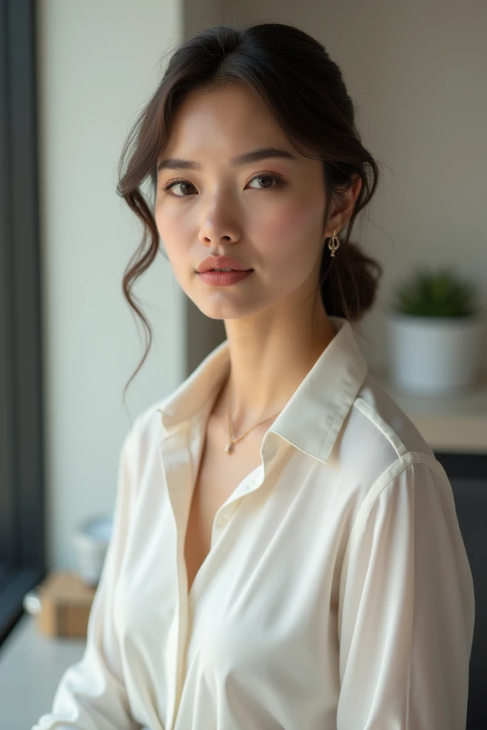 Photo of white woman with elegant face in office