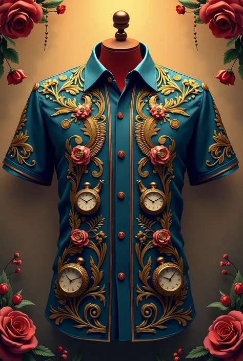 mens shirt on the front with watch ornaments , corona, mustache,  and others that men like this image will be as a background and should say happy mens day dear companions