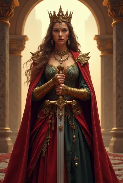 Sexy and beautiful big christian queen with a sword 