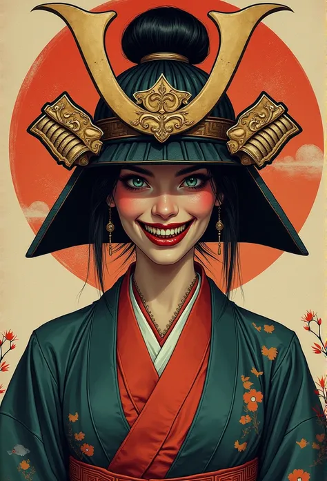 A very sexy female Yokai, ((Japanese Yokai mask)), traditional Japanese attire, ((traditional Japanese art)), ((demonic Yokai)), ((Japanese painting style)), ((samurai mask)), ((huge scary mouth)).