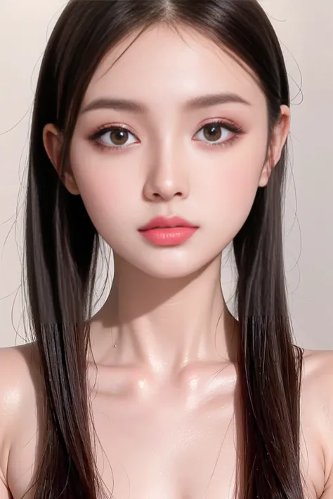 (Raw photo, solid image, high-resolution image, photorealistic), Japanese girl, thin eyebrows, well-defined nose, gloss lip tint, small nostrils, hourglass figure