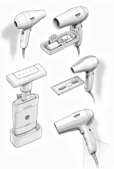  generate support sketches for using the hair dryer without using your hands. In addition, that it has space to store combs and serums  