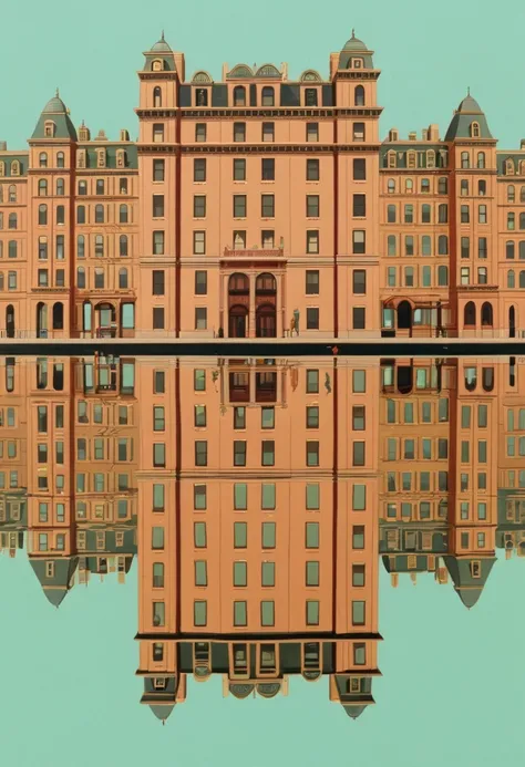 a City Reflection on Water, by Wes Anderson.
best quality, masterpiece, intricate details, ultra-detailed