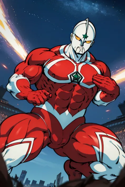 masterpiece,    best quality, 4k, 8k,   ウルトラマンジオンは戦いでsuffer, muscular, , masculinity、strong，   crotch bulge， physically strong 、...