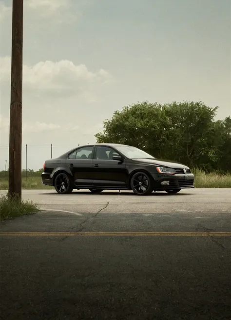 2013 Volkswagen Jetta CLR black car parked on the side of the road, a picture inspired by An Gyeon, featured on reddit, purism, hyper realistic ”, hyper realistic”, wide body, black car, ultra realistic ”, ultra realistic”, wide long shot, super realistic”...