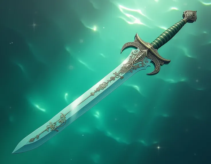 Make a sword in a very detailed drawing in different water green