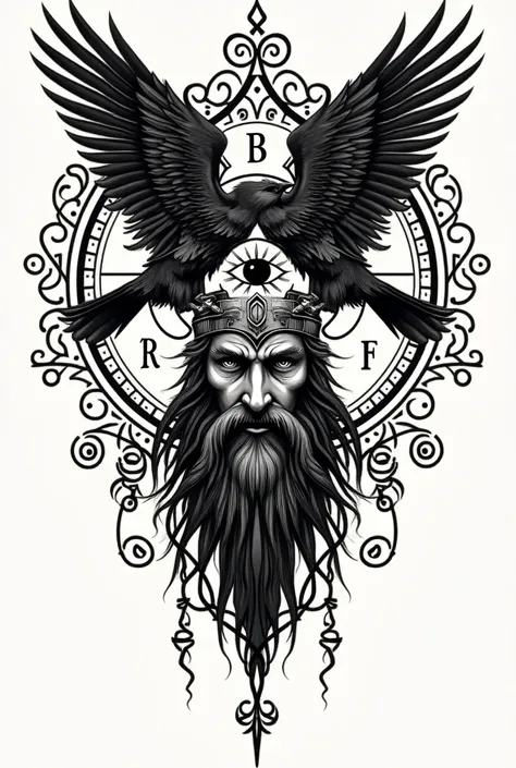 Viking tattoo representing Odins 2 crows and one eye 