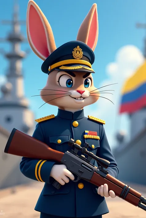 Animated rabbit with uniform and rifle of the Colombian Navy 