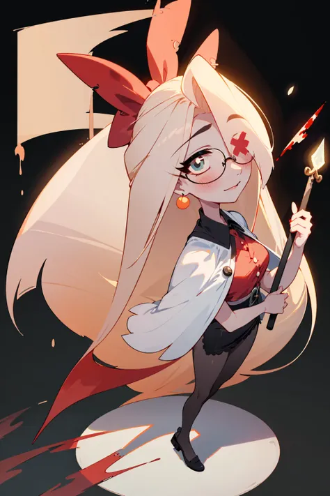 1 girl, solo, masterpiece, best quality, illustration, perfect fusion, extremely long white hair, red ribbon on back of head, one eye covered by hair, Good shapes, perfect lines, perfect lineart, professional, good, cute, full body, dynamic pose, pretty lo...