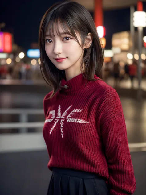 One of the Japan,(Colorful red sweater:1.4), (RAW Photos, Highest quality), (Realistic, Realistic:1.4), Very delicate and beautiful, Very detailed, 8k wallpaper, wonderful, In detail, Very detailedなCG Unity, High resolution, Soft Light, A beautifully drawn...