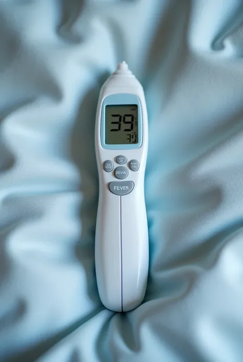 *Fever thermometer* that have 39 degree from fever place on the bed and take a picture from above eagle