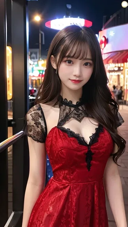  cabaret club、masterpiece、 best quality、 super detailed、 high definition 、8k wallpaper、Pesanto dress、red lace dress、( long dress :1.1)、 gorgeous costume、16-year-old girl