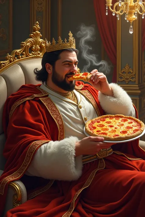 Prince jean mangeant des pizza sur un lit dargent 