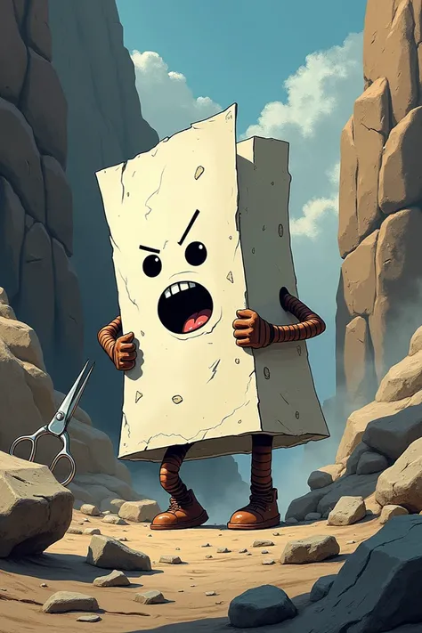 Paper destroying rock and shocked scissors