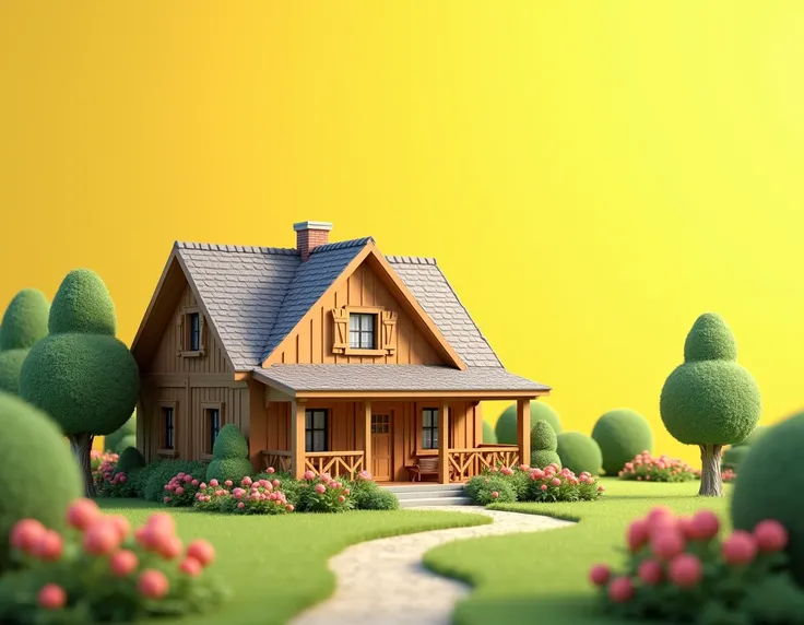 house with yellow background