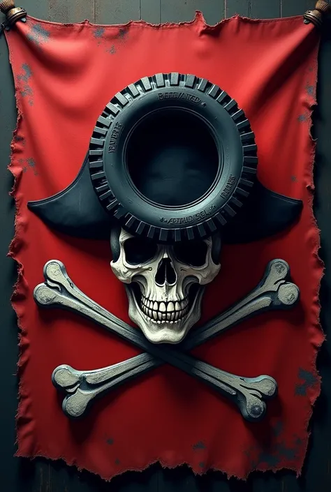 Pirate flag with a tire
