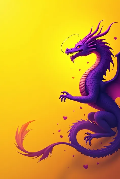 Horizontal banner with simple yellow and purple colors with a dragon on the right side