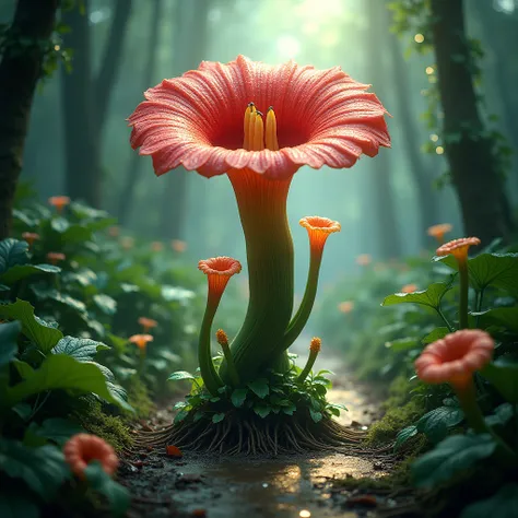 The Rafflesia flower and pitcher plants symbolize resolution, with creeping roots entwined around them. Dewy pathways add a sense of hope to this piece of art.

