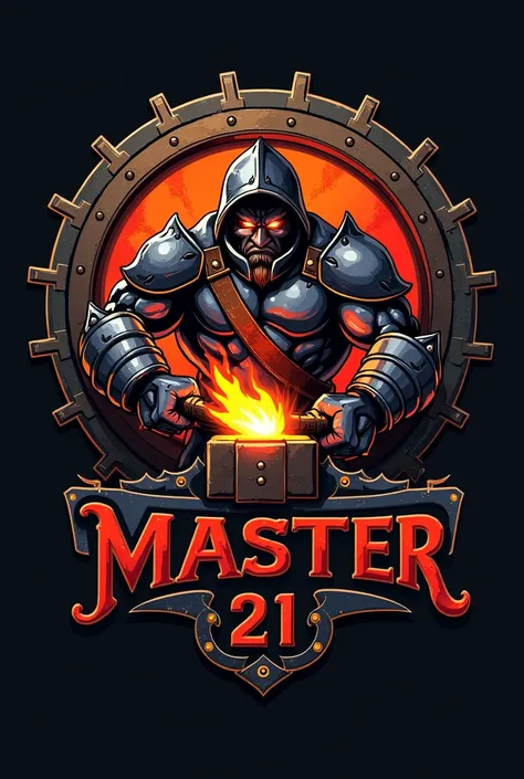 Design me a logo for my welding business. The name is " Iron Master 21 ". Maximalist with nice colors. Something everyone that see it will remember it