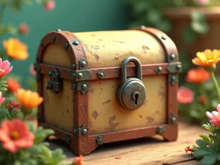 In the form of 3D, it is useful to be a cartoon movie :  The box is small in size, and looks very old. .  flowers. In the middle there is a simple metal lock.  .
