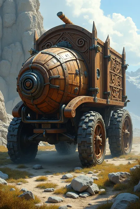 A fantasy medieval vehicle made with wooden and steel 