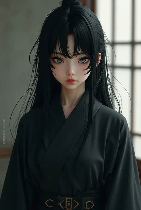 Young ninja girl with white eyes and shy black hair