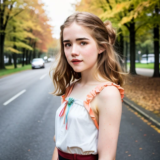 (8k, best quality, masterpiece:1.2),(best quality:1.0), (ultra highres:1.0), pencil colors, Willa Fitzgerald, shoulder, hair ribbons, by agnes cecile, full body photography, extremely luminous bright design, pastel colors, (ink:1.3), autumn lights