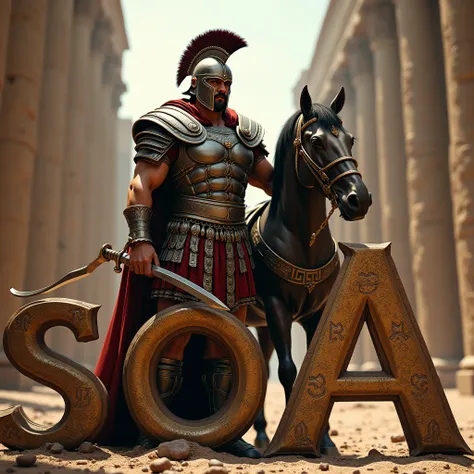 Write these three letters SOA on and next to it gladiator with horse.