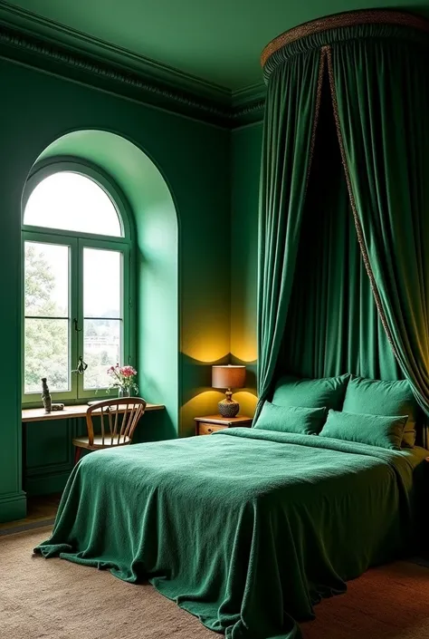 Tu peux faire une chambre dans lhistoire de Poudlard avec un grand lit baldaquin vert sapin aux couleurs de Serpendard. Je veux quil y ait une grande fenêtre lumineuse sur mur gauche du lit. Jaimerais un bureau avec des parchemins etc... Je veux que ce soi...