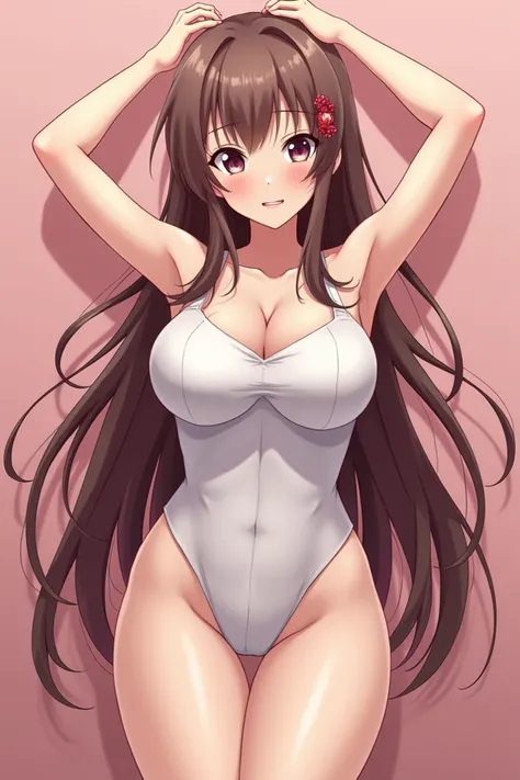 An anime girl with big boobs and big ass with long hair and a beautiful face with a figure 8 shaped body craving for sex with her own Dad 