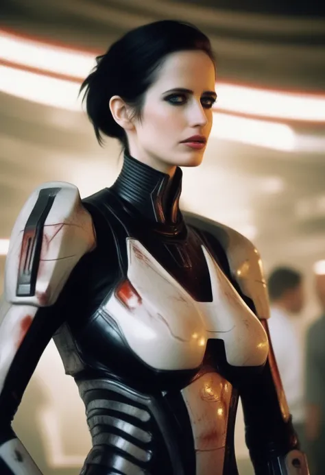 Naked Eva Green as Commander Shepard from the Mass Effect Universe , [ art by Jeff Easley , art by Tamura Yoshiyasu:8], photo, complex background, Expressive beefy emale,  Algerian hairstyle , Amazing, Yucca art , film , Film Camera, /2.8, lomography,  