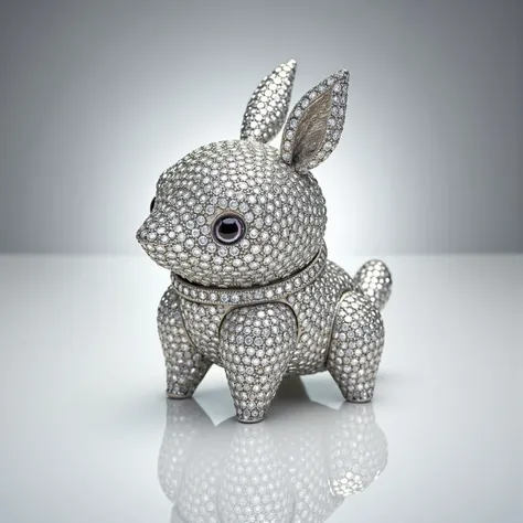 Jewelry art, unusual but cute creature made of geometric diamonds and sterling silver